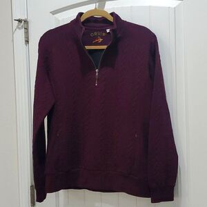 Orvis Mens Burgundy‎ Merlot Quarter Zip - Size Large Elbow Accents